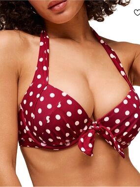 Adore me Shelby Swim Top Red Polka Dot Halter Bikini 38D
